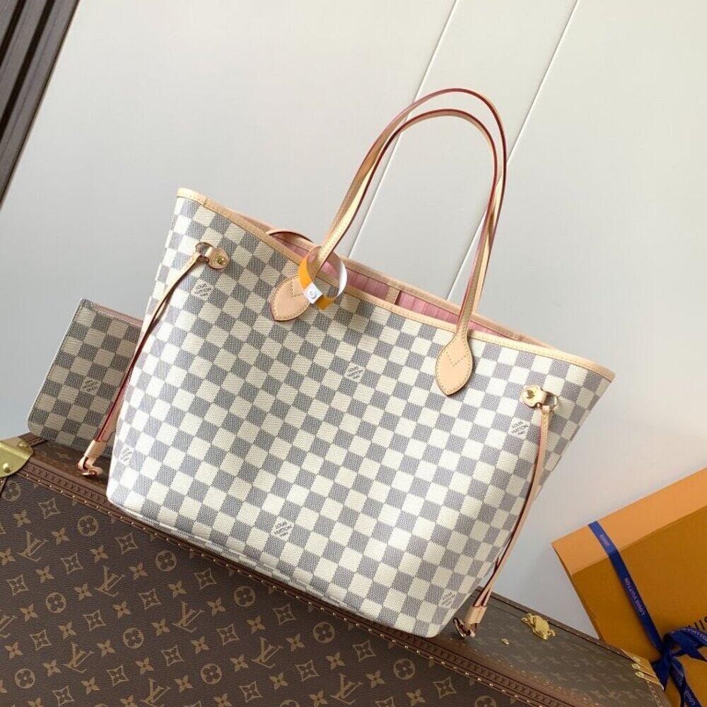 Louis Vuitton Neverfull Damier Azur Mm White Coated Tote.